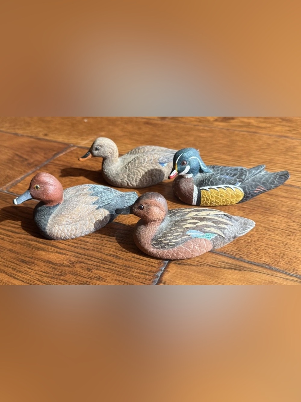 Hand-Painted Decorative Duck Figurines Set - Blue, Brown, Gray